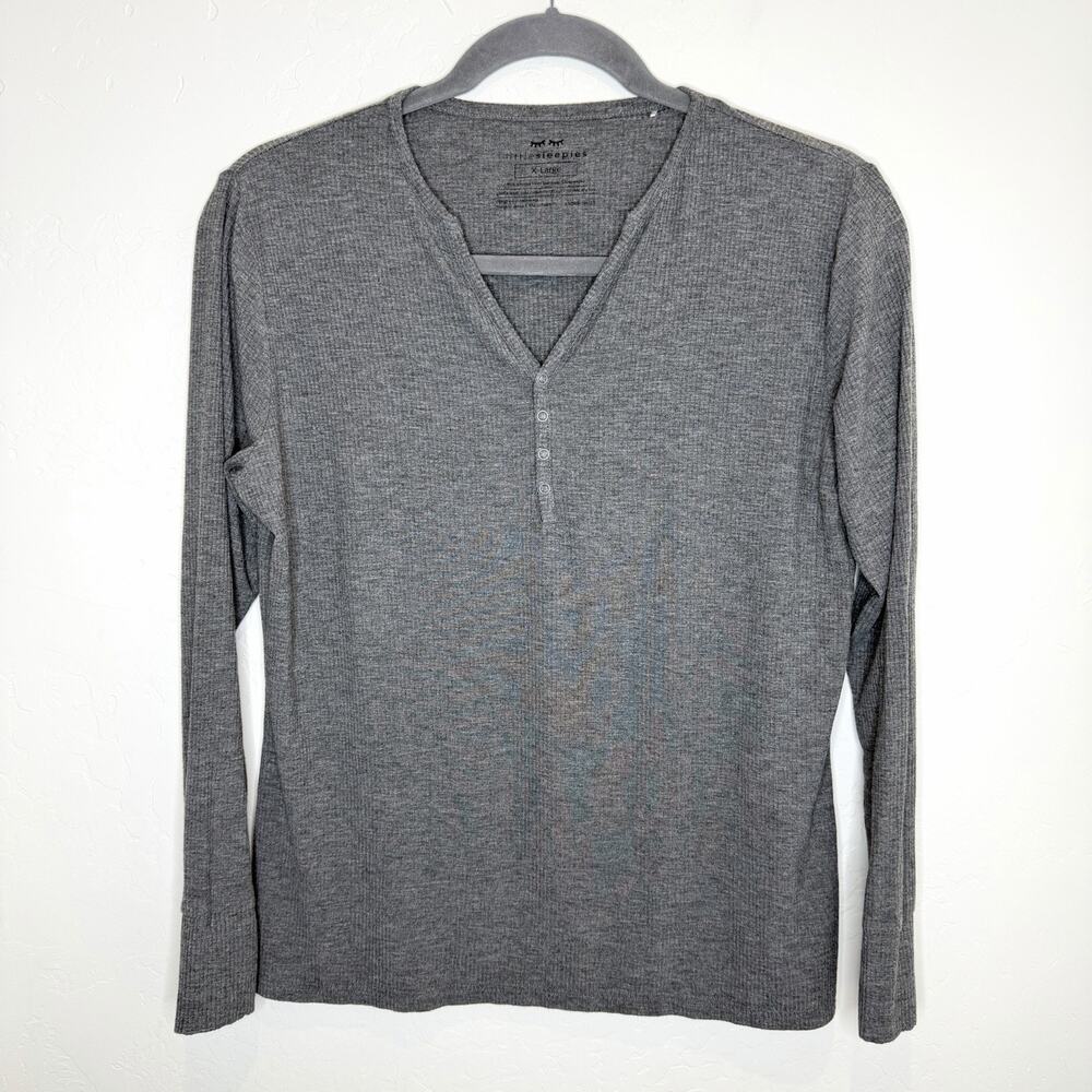Little Sleepies Lunaluxe Bamboo Henley Top Womens XL Gray Long Sleeve